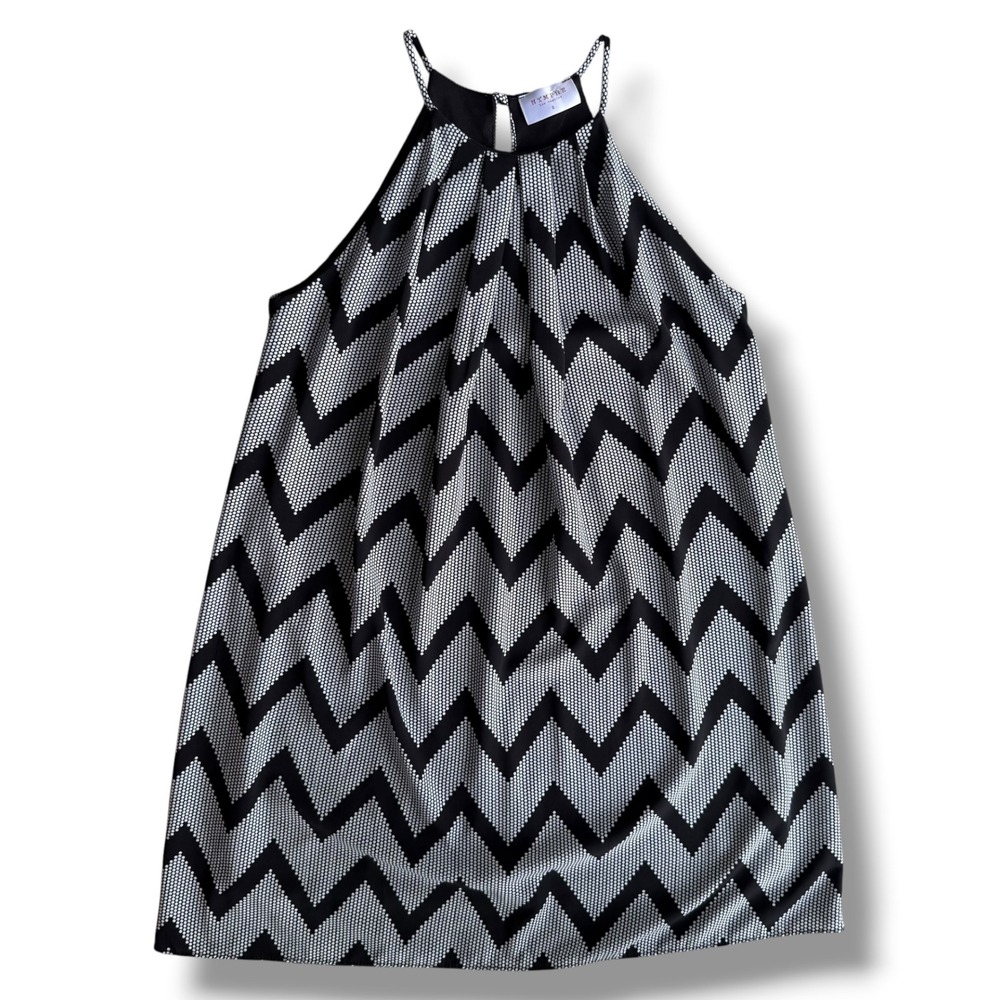 Nymphe Los Angeles Women S Black White Chevron ZigZag Halter Mini Dress USA Made